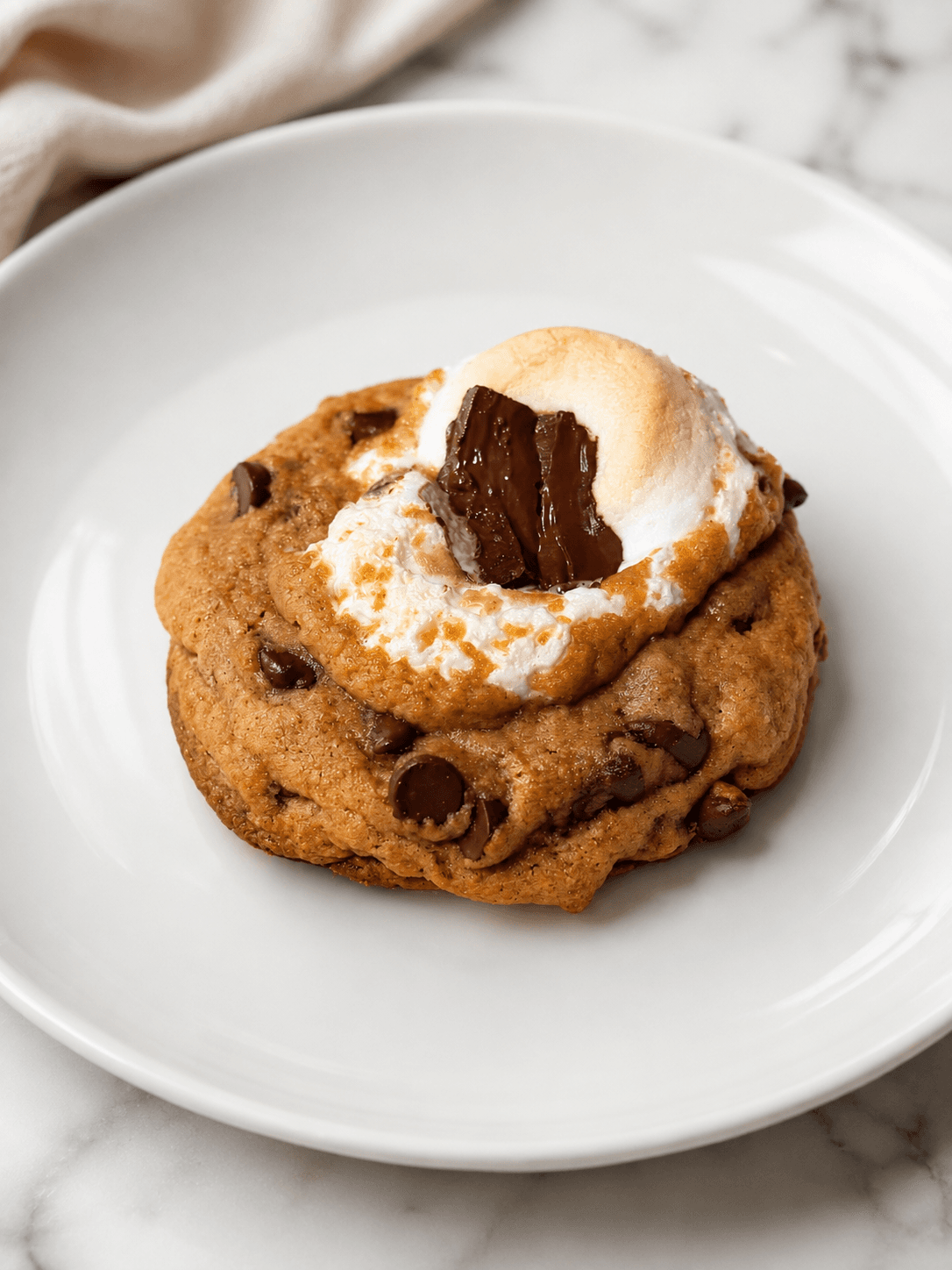 S'mores chocolate chip cookie with toasted marshmallow and chocolate